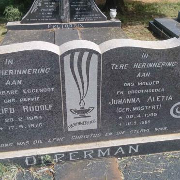 OPPERMAN Gotlieb Rudolf 1894-1976 &amp; Johanna Aletta MOSTERT 1905-1980