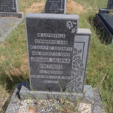 PRETORIUS Johanna Salmina nee PRETORIUS 1923-1967