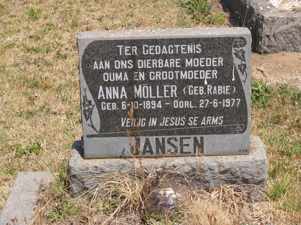 JANSEN Anna Moller nee RABIE 1894-1977