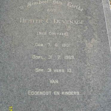 DUVENAGE Hester C. nee COETZEE 1901-1969