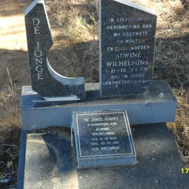 JONGE Alwine Wilhelmina, de formerly KAPP nee PRETORIUS 1926-1991
