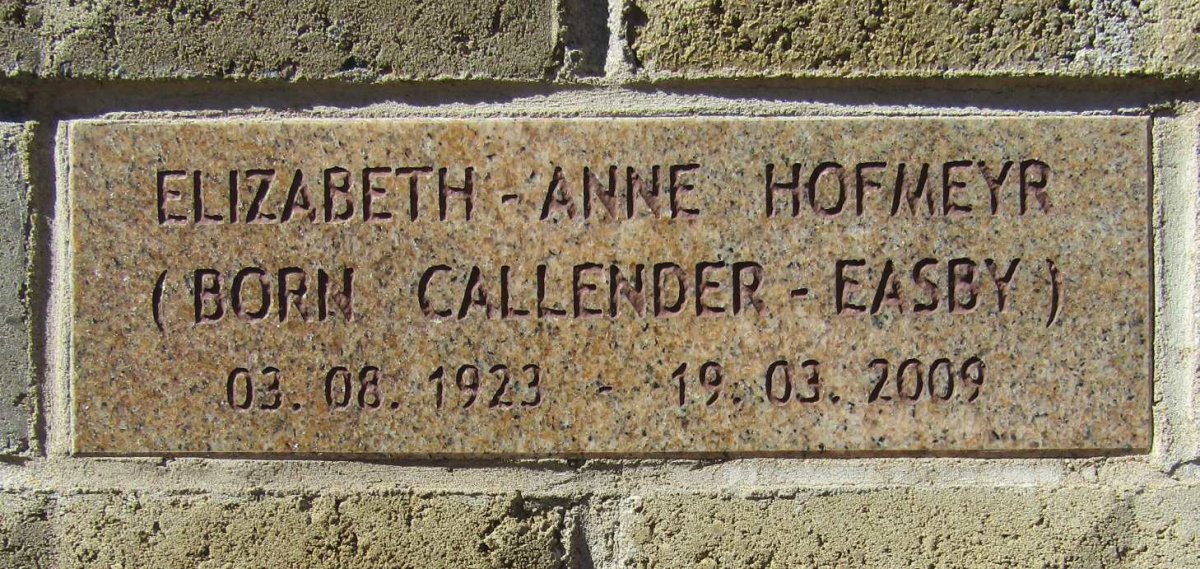 HOFMEYR Elizabeth-Anne nee CALLENDER-EASBY 1923-2009