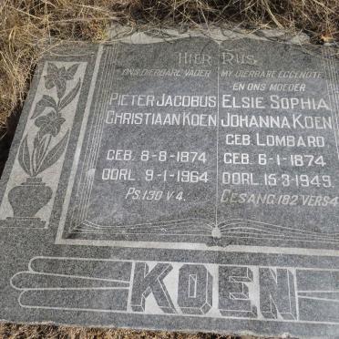 KOEN Pieter Jacobus Christiaan 1874-1964 & Elsie Sophia Johanna LOMBARD 1874-1949