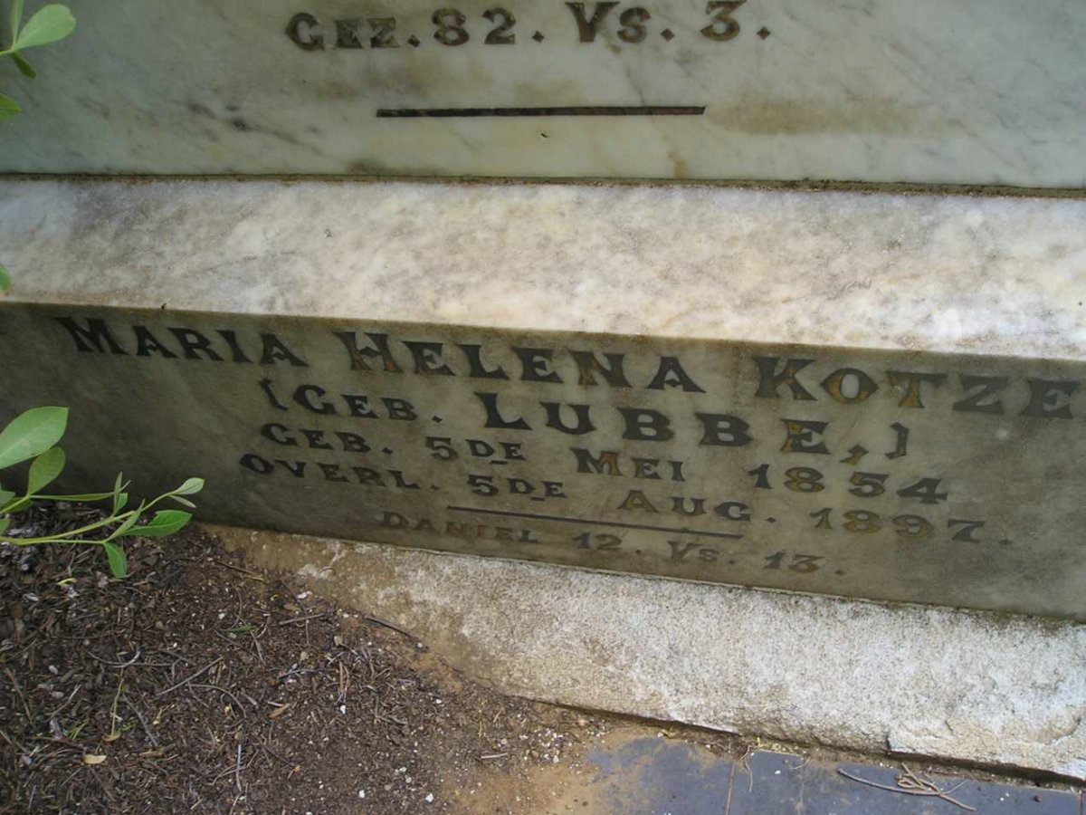 KOTZEE David Jacobus 1848-1915 & Maria Helena LUBBE 1854-1897