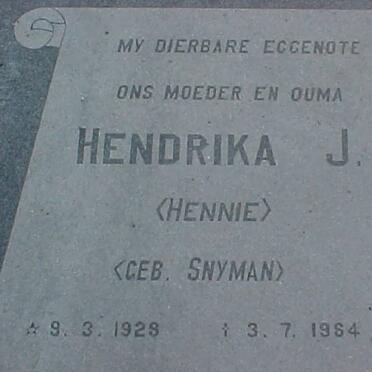 BERG Hendrika J., van den nee SNYMAN 1928-1984