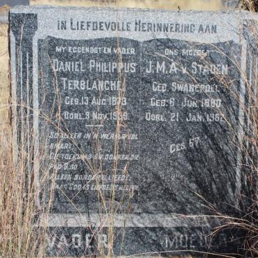 TERBLANCHE Daniel Philippus 1873-1939 &amp; J.M.A. V. STADEN voorheen TERBLANCHE nee SWANEPOEL 1880-1962