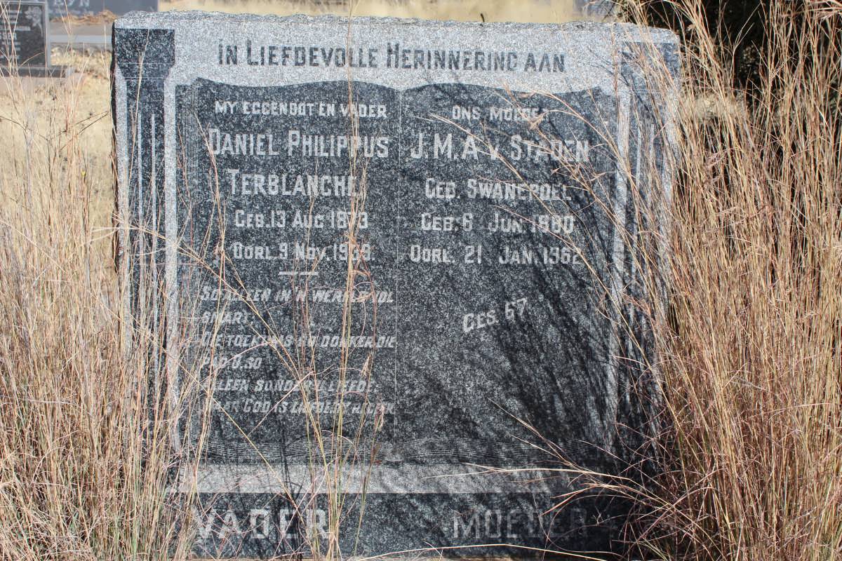 TERBLANCHE Daniel Philippus 1873-1939 & J.M.A. V. STADEN voorheen TERBLANCHE nee SWANEPOEL 1880-1962