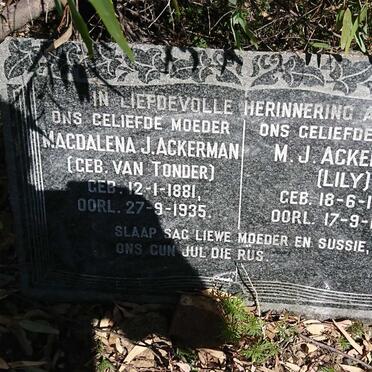 ACKERMAN Magdalena J. nee VAN TONDER  1881-1935 :: ACKERMAN M.J. 1907-1924