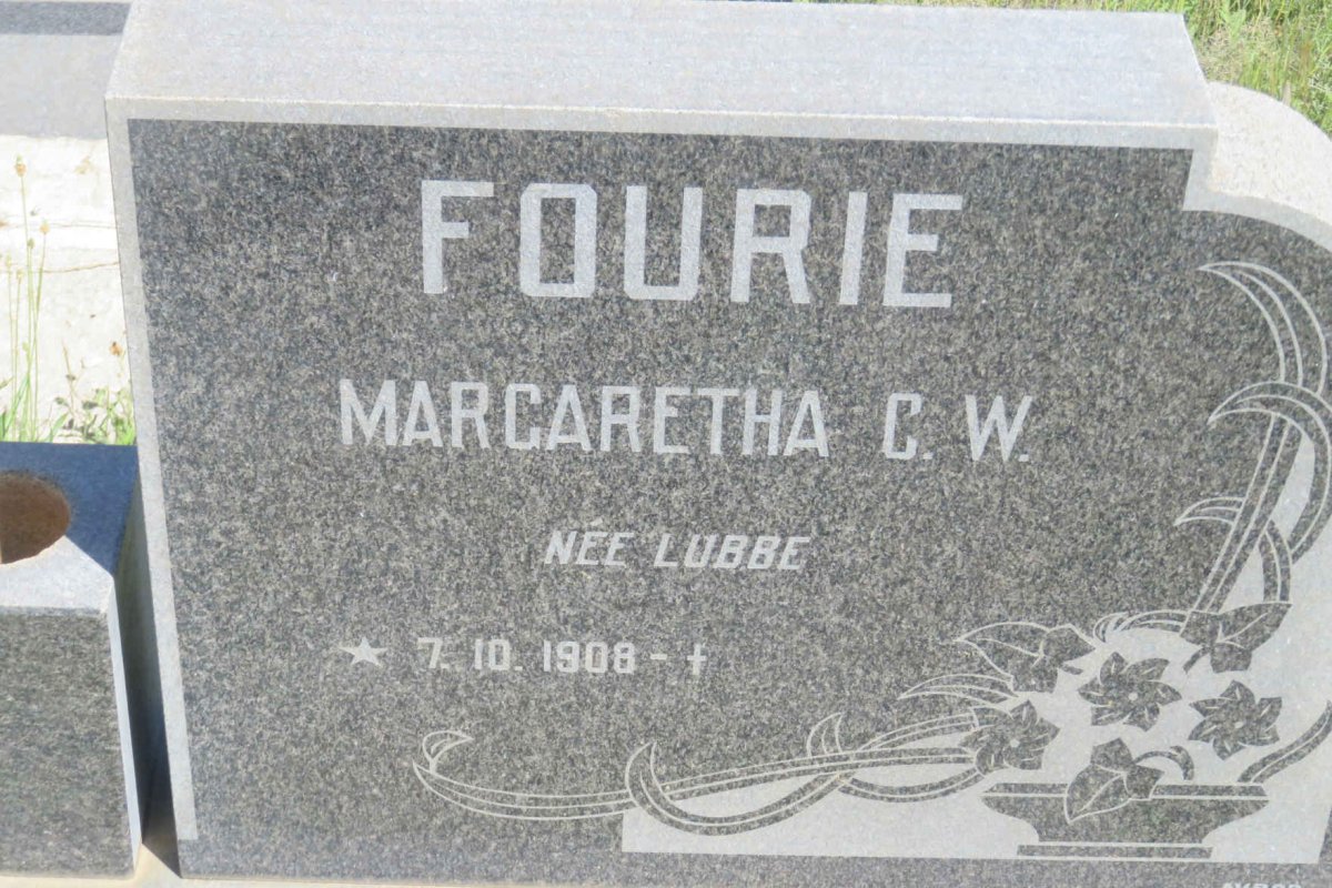 FOURIE Adam Barnard 1907-1972 & Margaretha C.W. LUBBE 1908-