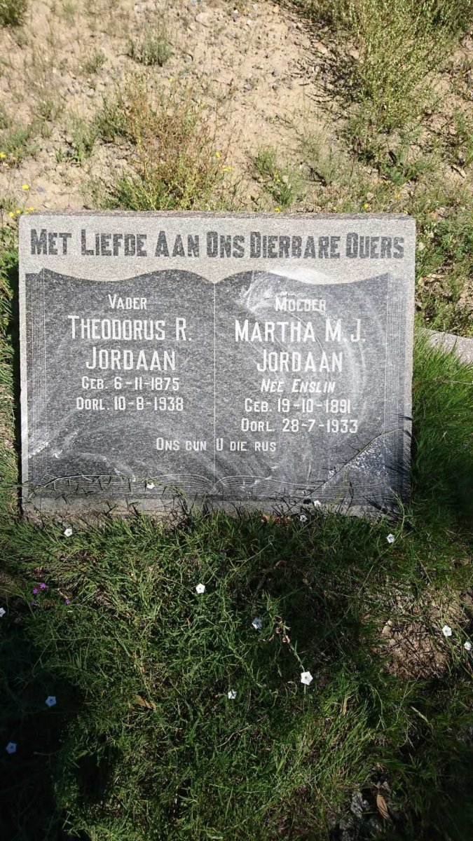JORDAAN Theodorus R. 1875-1938 & Martha M.J. ENSLIN 1891-1933