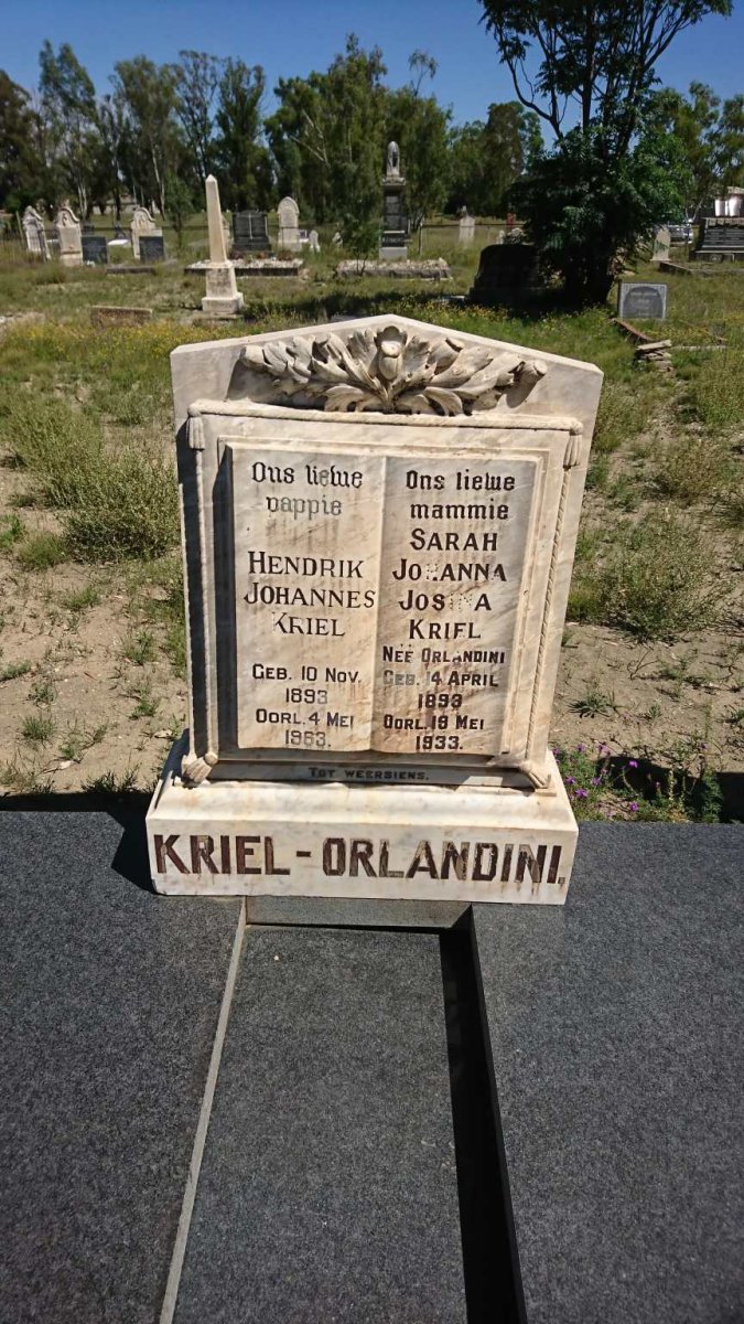 KRIEL Hendrik Johannes 1893-1963 & Sarah Johanna Josina ORLANDINI 1893-1933