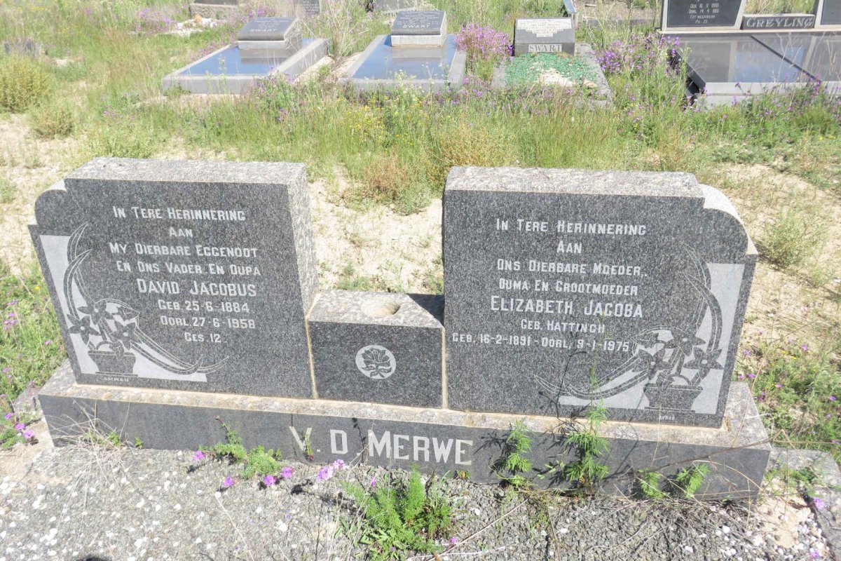 MERWE David Jacobus, v.d. 1884-1958 & Elizabeth Jacoba HATTINGH 1891-1975
