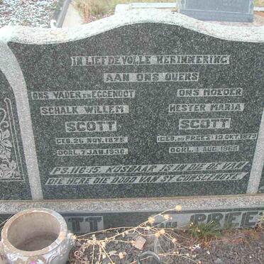 SCOTT Schalk Willem 1875-1936 &amp; Hester Maria DU PREEZ 1879-1965