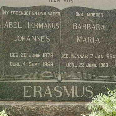 ERASMUS Abel Hermanus Johannes 1878-1958 &amp; Barbara Maria PIENAAR 1884-1963
