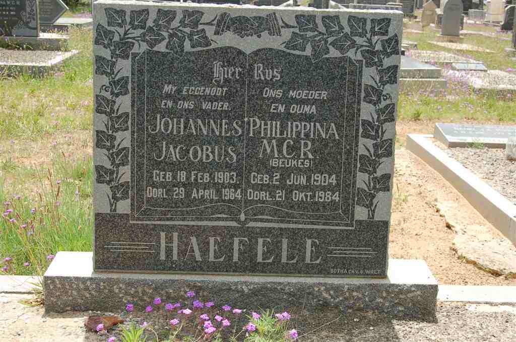 HAEFELE Johannes Jacobus 1903-1964 & Philippina M.C.R. BEUKES 1904-1984