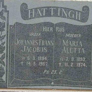HATTINGH Johannes Frans Jacobus 1894-1967 &amp; Maria Aletta 1893-1974