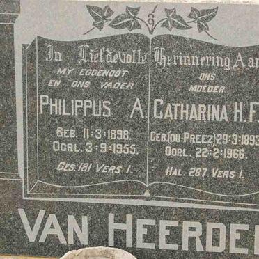 HEERDEN Phlippus A., van 1898-1955 &amp; Catharina H.F. DU PREEZ 1893-1966