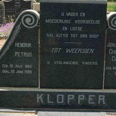 KLOPPER Hendrik Petrus 1885-1986 &amp; Johanna Christina Gertina MEYER 1889-1955
