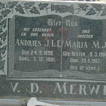 MERWE Andries J.L.E. 1898-1961, v.d. &amp; Maria M.J. BESTER 1904-1967