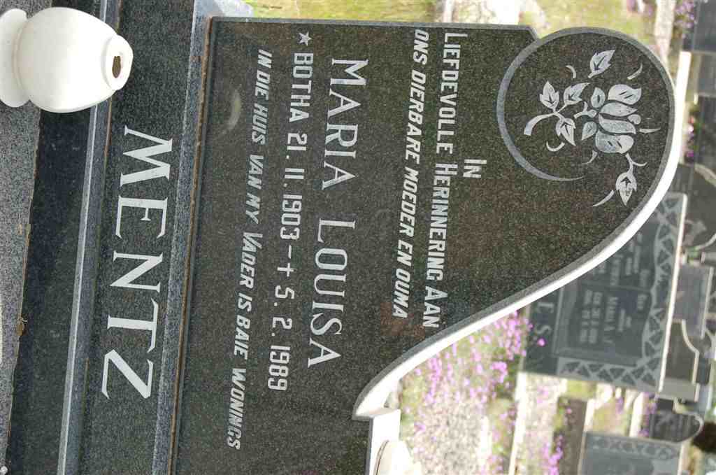 MENTZ Maria Louisa nee BOTHA 1903-1989
