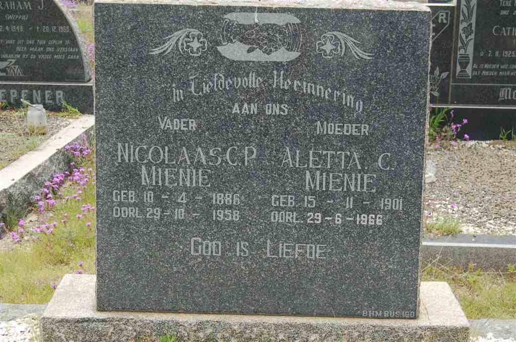 MIENIE Nicolaas C.P. 1886-1958 & Aletta C. 1901-1966