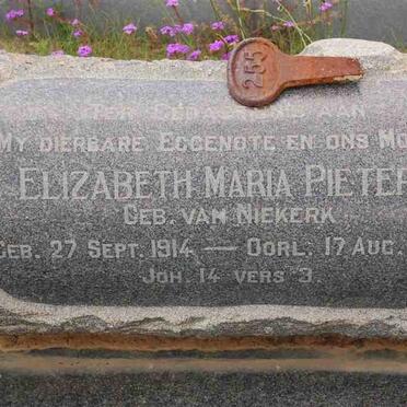 PIETERS Elizabeth Maria nee VAN NIEKERK 1914-1959