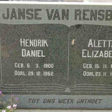 RENSBURG Hendrik Daniel, Janse van 1900-1962 &amp; Aletta Elizabeth 1894-1965