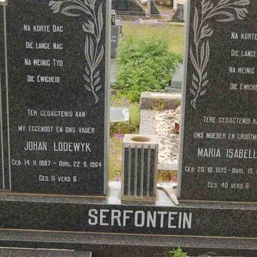 SERFONTEIN Johan Lodewyk 1887-1964 &amp; Maria Isabella 1895-1981