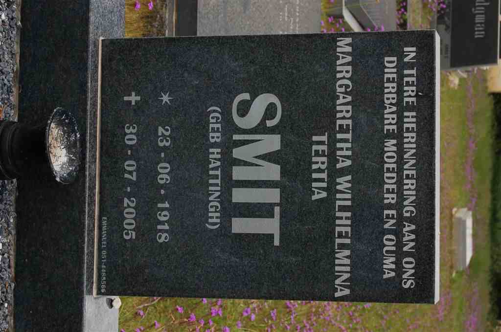 SMIT Margaretha Wilhelmina Tertia nee HATTINGH 1918-2005