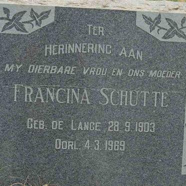 SCHUTTE Francina nee DE LANGE 1903-1969