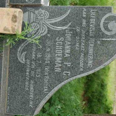 SCHOEMAN Johanna P.C. nee VAN ROOYEN 1905-1975