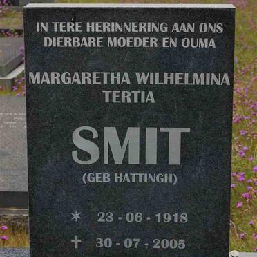 SMIT Margaretha Wilhelmina Tertia nee HATTINGH 1918-2005