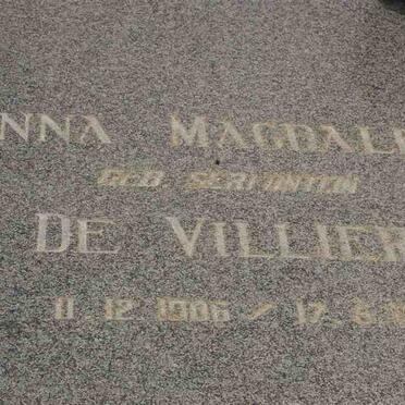 VIILIERS Anna Magdalena, de nee SERFONTEIN 1906-1930