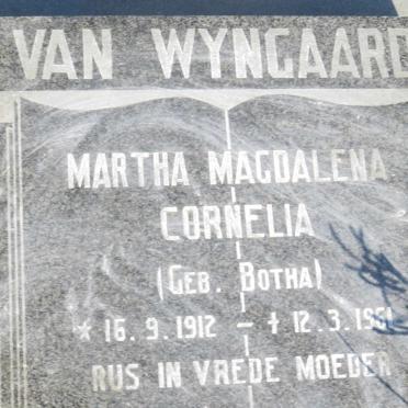 WYNGAARD Martha Magdalena Cornelia, van nee BOTHA 1912-1961