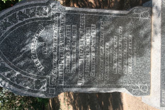 NIEKERK Willem Petrus, van 1837-1918 & Jacomina Elizabeth JACOBS 1839-1921