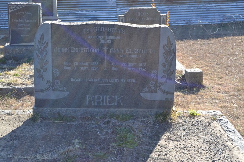 KRIEK Johan Christiaan 1862-1934 & Anna Elizabeth FOURIE 1875-19?2