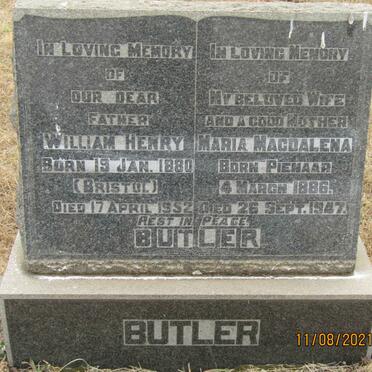 BUTLER William Henry 1880-1952 &amp; Maria Magdalena PIENAAR 1886-1947
