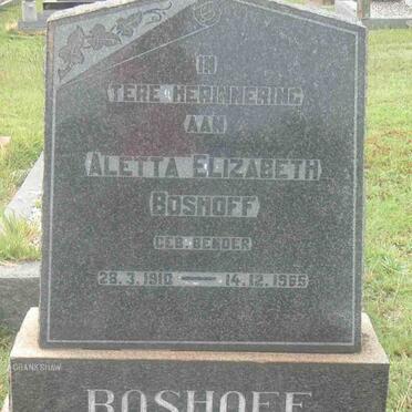 BOSHOFF Aletta Elizabeth nee BENDER 1910-1965