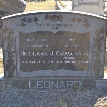LEONARD Nicolaas J. 1888-1971 &amp; G. Jacoba A. PIETERSEN 1895-1988