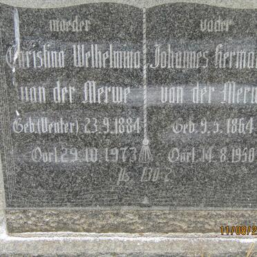 MERWE Johannes Hermanus, van der 1964-1950 &amp; Christina Welhelmina VENTER 1884-1973