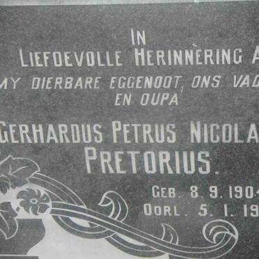 PRETORIUS Gerhardus Petrus Nicolaas 1904-1958