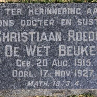 BEUKES Christiaan Roedolf De Wet 1915-1927 