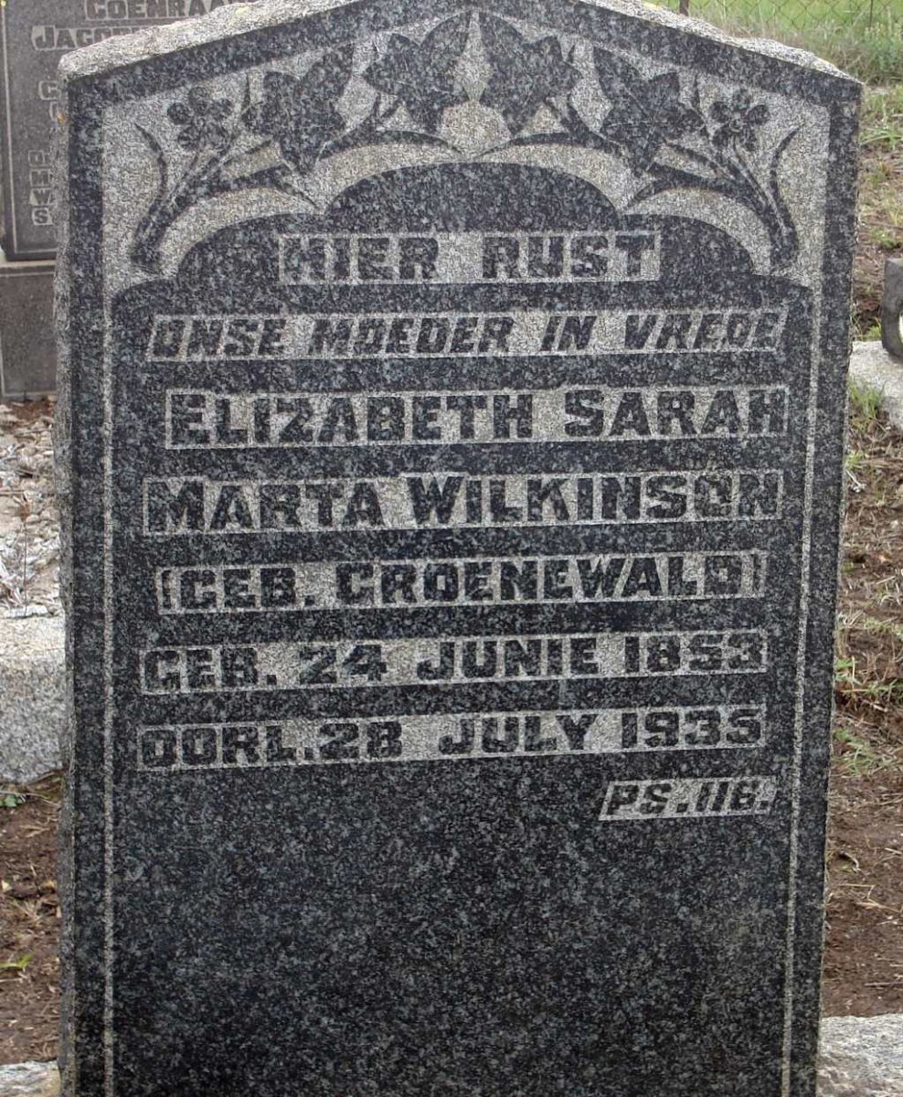 WILKINSON Elizabeth Sarah Marta nee GROENEWALD 1853-1935