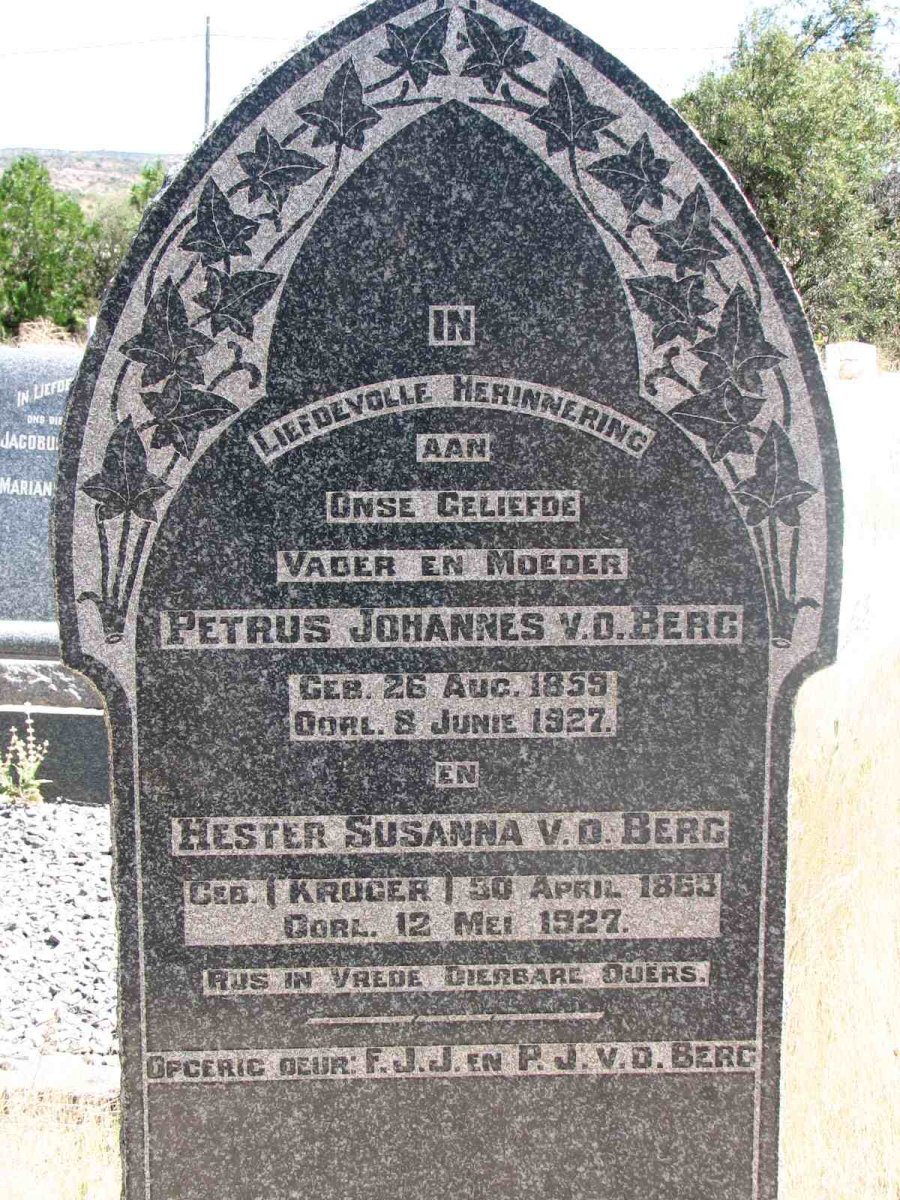 BERG Petrus Johannes, v.d. 1859-1927 & Hester Susanna KRUGER 1863-1927