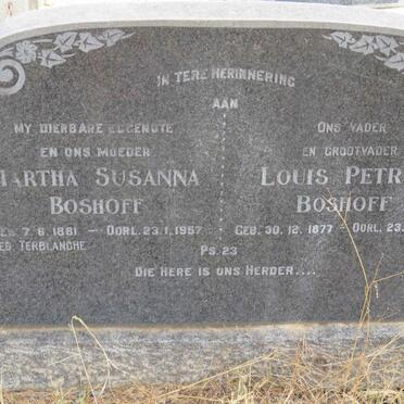BOSHOFF Louis Petrus 1877-1965 &amp; Martha Susanna TERBLANCHE 1881-1957
