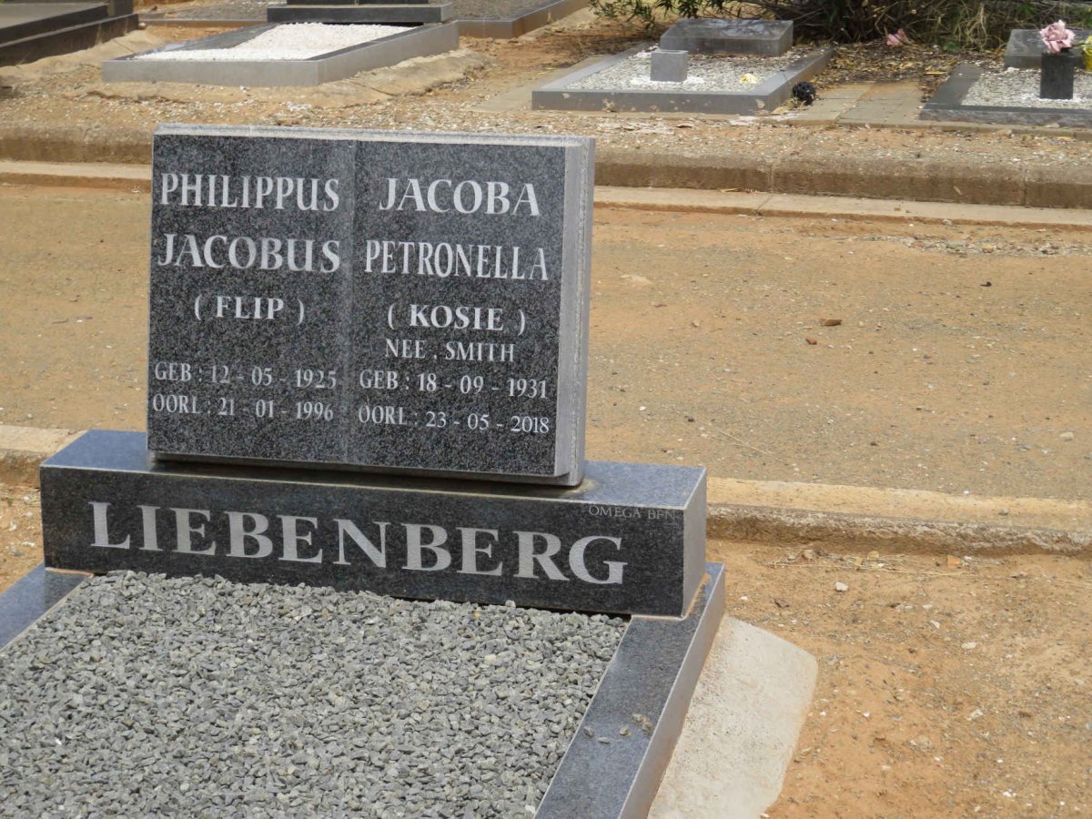 LIEBENBERG Philippus Jacobus 1925-1996 & Jacoba Petronella SMITH 1931-2018