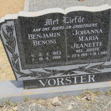 VORSTER Benjamin Benoni 1923-1984 &amp; Johanna Maria Jeanette JOOSTE 1919-1985