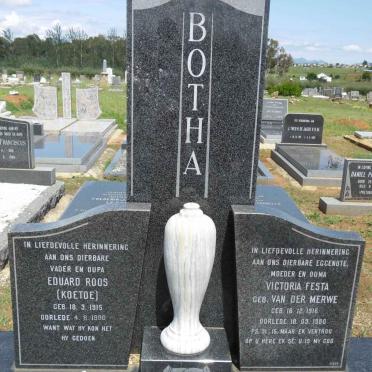 BOTHA Eduard Roos 1915-1980 &amp; Victoria Festa VAN DER MERWE 1916-1980