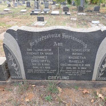 GREYLING Johannes Christoffel 1882-1959 & Magrietha Isabella LOMBAARD 1888-1964