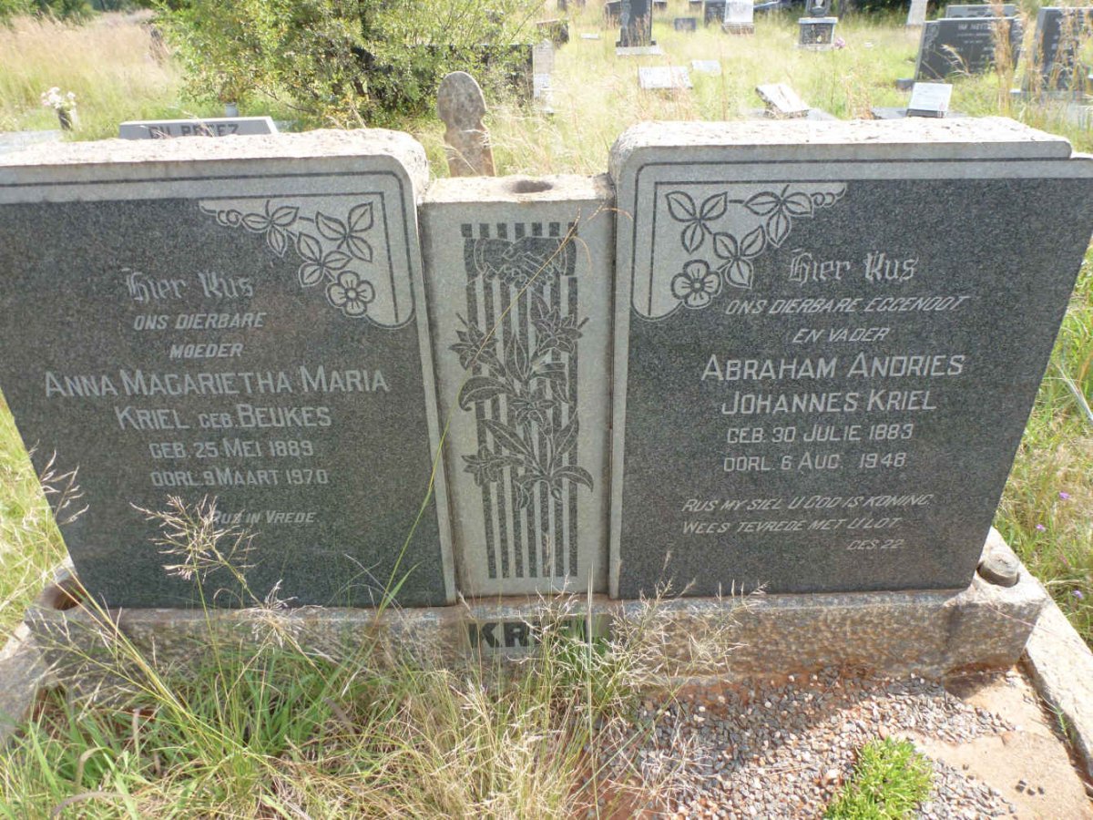 KRIEL Abraham Andries Johannes 1883-1948 & Anna Magarietha Maria BEUKES 1889-1970
